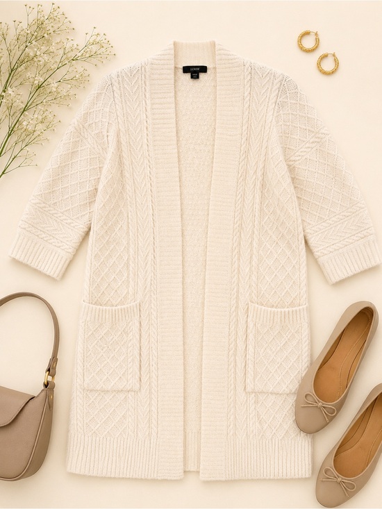 J. Crew Sweaters - J.Crew Cable Knit Long Cardigan XS/S Merino Wool Alpaca Ivory